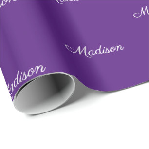 Elegant purple custom script Name birthday Wrapping Paper