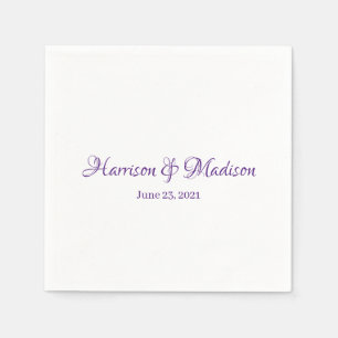 Elegant Purple Custom Script Names Date Wedding Napkin