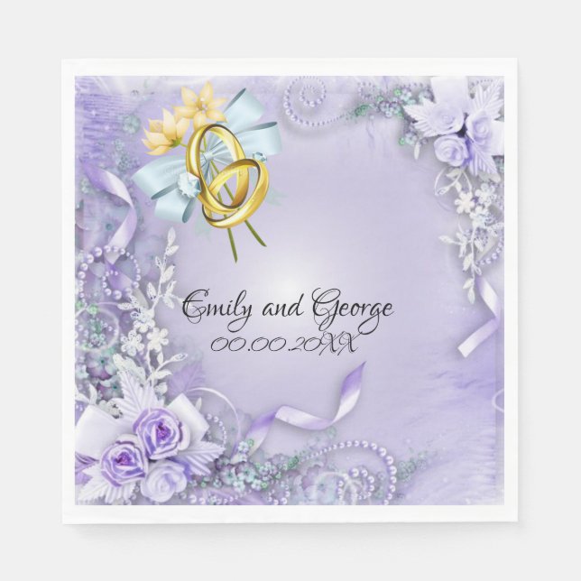 Elegant Purple Customisable Wedding Paper Napkin (Front)