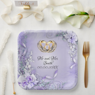 Elegant Purple Customisable Wedding  Paper Plate