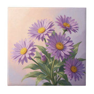 Elegant Purple Daisy Bouquet Tile