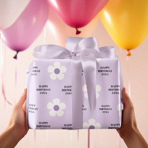 Elegant Purple Daisy Happy Birthday Decor & Gifts Wrapping Paper