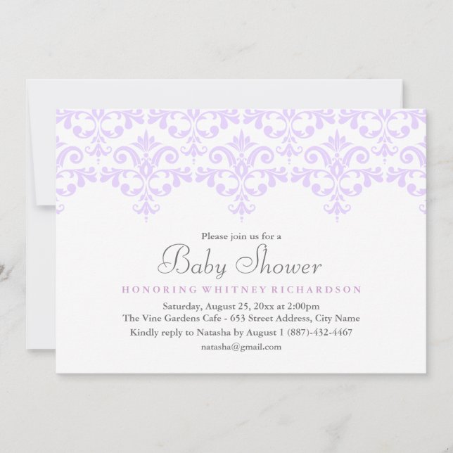 Elegant Purple Damask Baby Shower Invitation (Front)