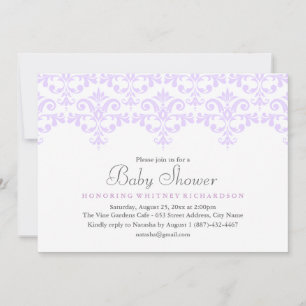 Elegant Purple Damask Baby Shower Invitation