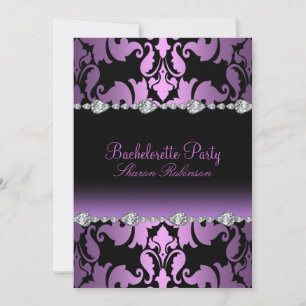 Elegant Purple Damask Bachelorette Invite