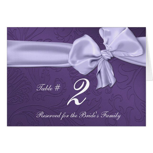 Elegant Purple Damask Reception Table Number (Front Horizontal)