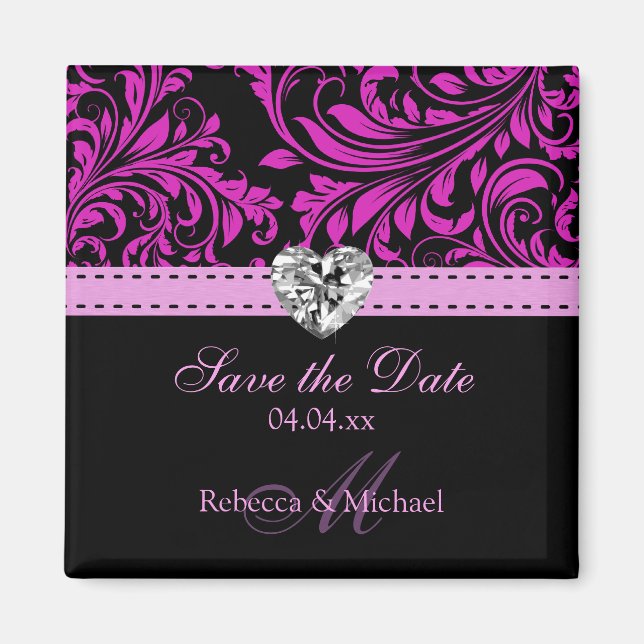 Elegant Purple Damask Save the Date Magnets (Front)