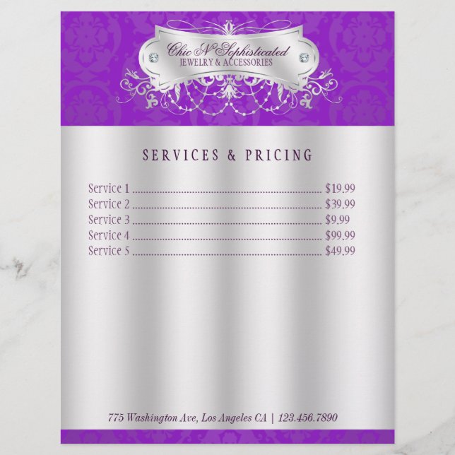 Elegant Purple Damask Swirl Flyer (Front)