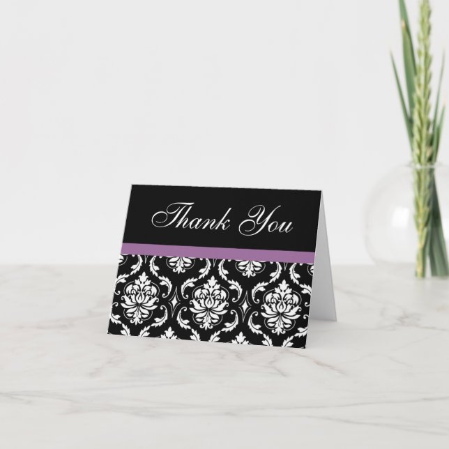 Elegant Purple Damask Wedding Thank You Notes (Front)