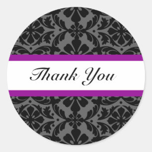 Elegant Purple Damask Wedding Thank You Stickers
