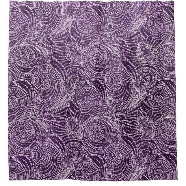 Elegant Purple Damasks Shower Curtain (Front)