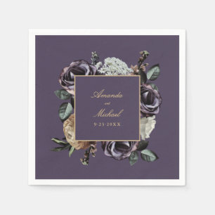 Elegant Purple Dark Floral Fall Wedding Napkin