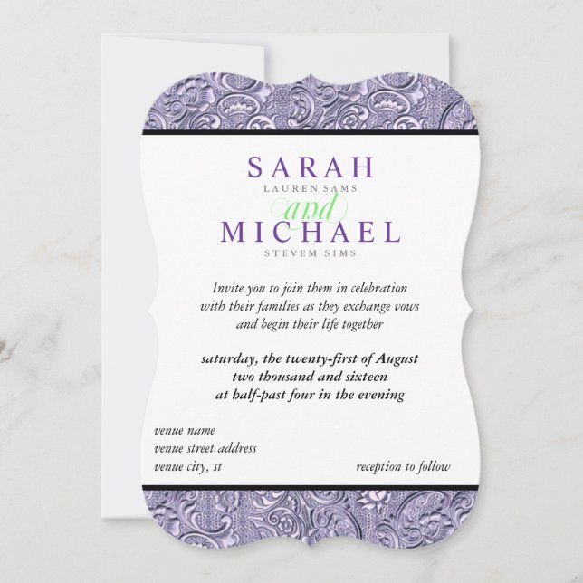 Elegant Purple Designer Wedding Invitations (Front)