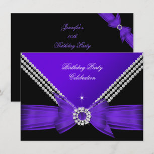 Elegant Purple Diamond Bow Birthday Party 2 Invitation