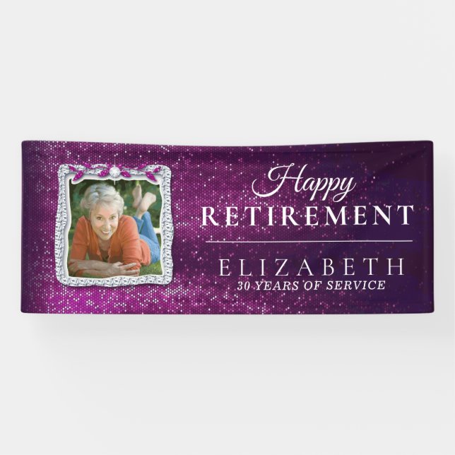 Elegant Purple Diamond Frame Retirement Party  Banner (Horizontal)