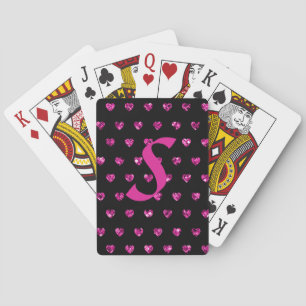 Elegant Purple Diamond Heart Gems Sparkle Initial  Playing Cards
