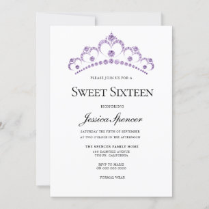 Elegant Purple Diamond Tiara Sweet 16 Invite
