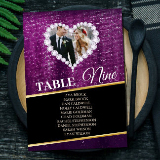 Elegant Purple Diamonds Photo Seating Chart Card