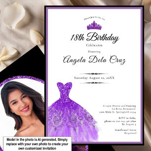 Elegant purple dress 18th birthday debut invitation
