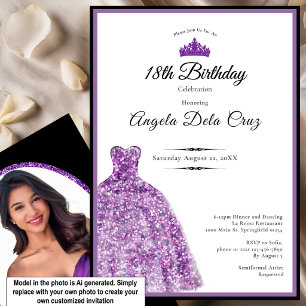 Elegant purple dress 18th birthday debut invitation