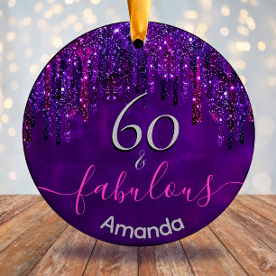 Elegant purple dripping any age birthday  ceramic tree decoration