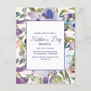 Elegant Purple Dusty Blue Floral Mother's Day Invitation
