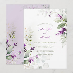Elegant Purple Eucalyptus Floral Monogram Wedding Invitation