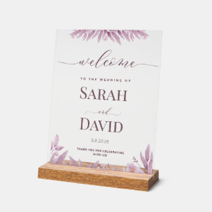 Elegant Purple Eucalyptus Wedding Acrylic Sign