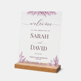 Elegant Purple Eucalyptus Wedding Acrylic Sign