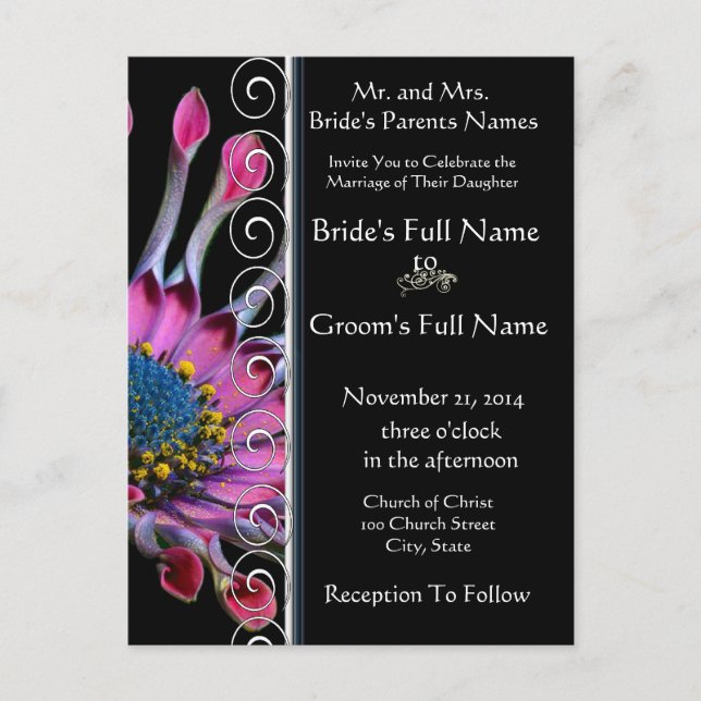 Elegant Purple Exotic Daisy Wedding Invitation Postcard (Front)