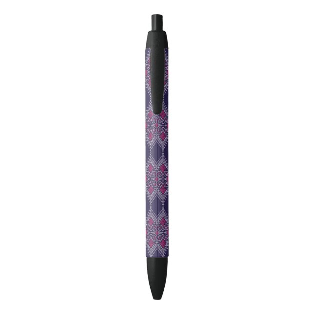 Elegant Purple Fabric with Yellow Floral Pattern Black Ink Pen (Back (Vertical))