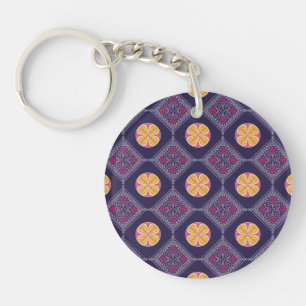 Elegant Purple Fabric with Yellow Floral Pattern Key Ring