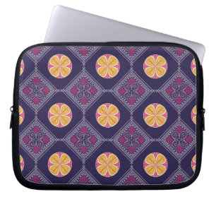 Elegant Purple Fabric with Yellow Floral Pattern Laptop Sleeve