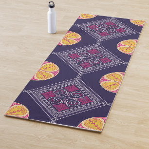 Elegant Purple Fabric with Yellow Floral Pattern Yoga Mat