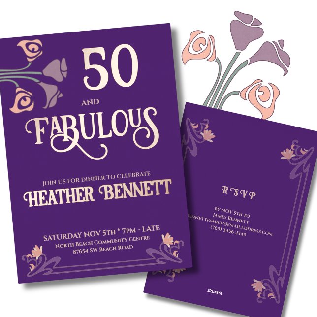 Elegant Purple Fabulous 50 Rose Foil Birthday  (Creator Uploaded)