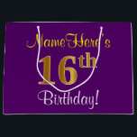 Elegant, Purple, Faux Gold 16th Birthday   Name Large Gift Bag<br><div class="desc">This simple, elegant birthday gift bag design features a personalised message like "NameHere’s 16th Birthday!" (with the "16th" having a faux/imitation gold-like colouring look) on a purple coloured background. The name is in script-like, yellow-coloured text, and can be personalised. A personalised birthday themed gift bag like this could perhaps be...</div>