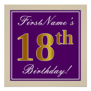 Elegant, Purple, Faux Gold 18th Birthday + Name Poster