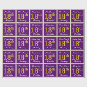 Elegant, Purple, Faux Gold 18th Birthday + Name Wrapping Paper