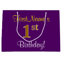 Elegant, Purple, Faux Gold 1st Birthday + Name