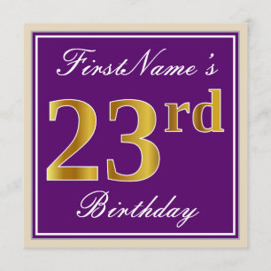 Elegant, Purple, Faux Gold 23rd Birthday + Name Invitation