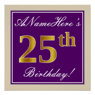 Elegant, Purple, Faux Gold 25th Birthday + Name Poster