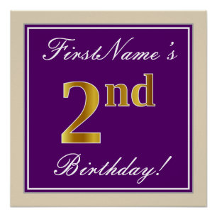 Elegant, Purple, Faux Gold 2nd Birthday + Name Poster