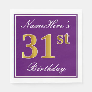 Elegant Purple, Faux Gold 31st Birthday + Name Napkin