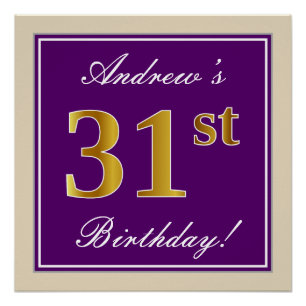 Elegant, Purple, Faux Gold 31st Birthday + Name Poster