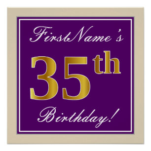 Elegant, Purple, Faux Gold 35th Birthday + Name Poster