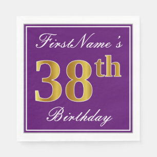 Elegant Purple, Faux Gold 38th Birthday + Name Napkin