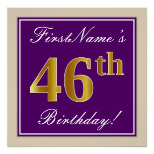 Elegant, Purple, Faux Gold 46th Birthday + Name Poster
