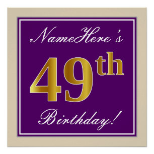 Elegant, Purple, Faux Gold 49th Birthday + Name Poster
