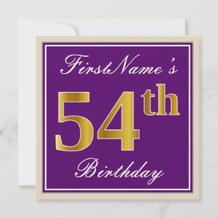 Elegant, Purple, Faux Gold 54th Birthday + Name Invitation