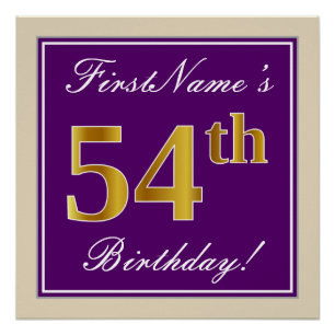 Elegant, Purple, Faux Gold 54th Birthday + Name Poster
